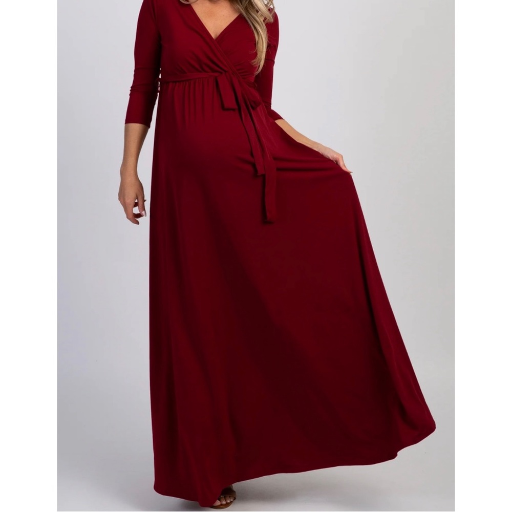 PinkBlush Burgundy Draped 3/4 Sleeve Maxi Dress